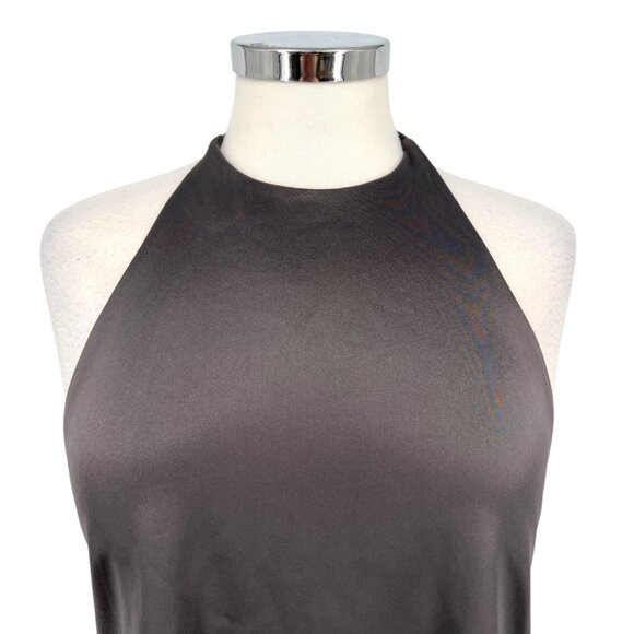 Halston Heritage High Neck Gown Open Back Gown in Gunmetal Gray Size 2 - Picture 3 of 15